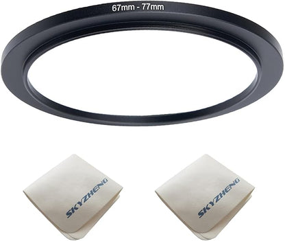 67mm Lens to 77mm Camera Lens Adapter 67mm to 77mm Step Up Ring Adapter Ring for All Brands of UV ND CPL, with Premium Lens Wiping Cloth 2 Pack (67mm-77mm)