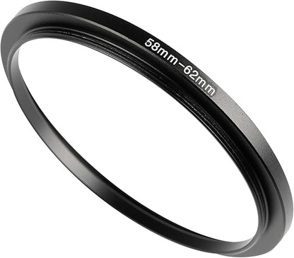 58-62mm Metal Step-Up/Down Ring Adapter Compatible with Mirrorless Cameras DSLR Lens, UV CPL ND Filter Thread Converter, Black