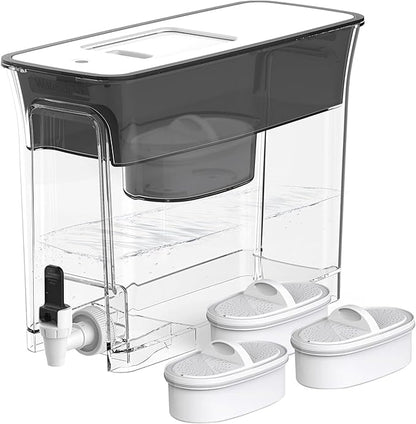 Waterdrop 35-Cup Slim Water Filter Dispenser, Large Capacity Water Filter Pitcher, 200-Gallon Long-Life, 5X Lifetime, Reduces Chlorine, PFOA/PFOS and More, BPA Free, Black (with 3 Filters)