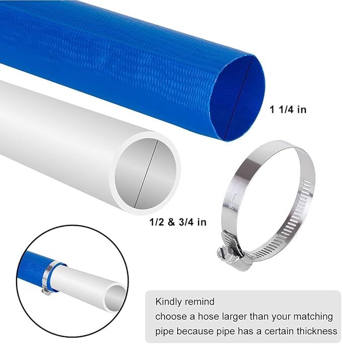 Eastrans 1 1/4 IN x 25 FT Pool Backwash Hose, Heavy Duty Flat Discharge Hose, Weather and Burst Resistant, Best Hoses for Inground Pools, Pool Filter & Pool Drain Hose with 2 Hose Clamps