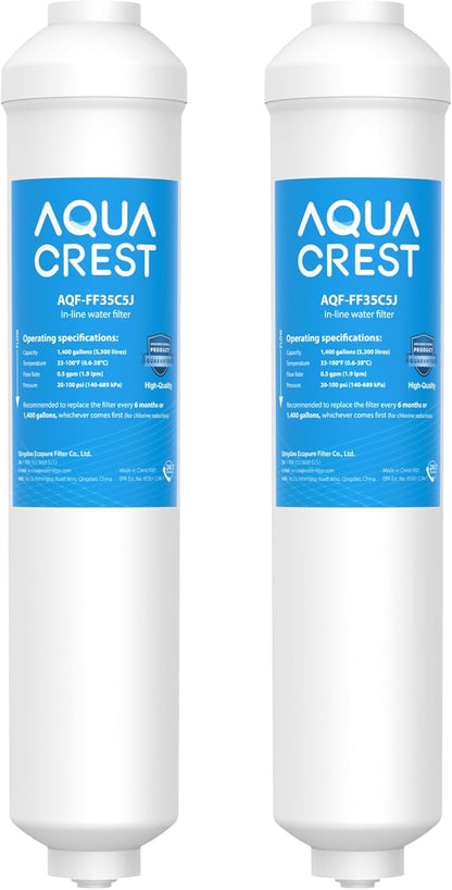 AQUA CREST FF35 Inline Water Filter Replacement, 1/4" Quick-Connect Replacement for Refrigerator, Post-Carbon Filter for Reverse Osmosis Systems, NSF/ANSI 42 Certified, 6-12 Months(NO Fittings)
