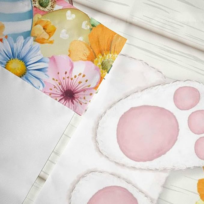 Easter Curtain Valances for Windows, Kitchen Valance Window Treatment, Spring Farmhouse Watercolor Bunny Eggs Wood Grain Light Filtering Block Curtains for Bathroom/Bedroom/Living Room 42'' x 18''