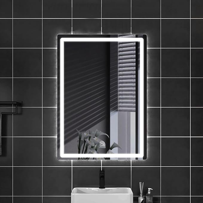 500 X800 mm Illuminated Backlit LED Bathroom Mirror, Wall Mounted Multifunction Bathroom Vanity Mirror with Lights and Demister Pad, Energy-Saving Illuminated Smart Mirror