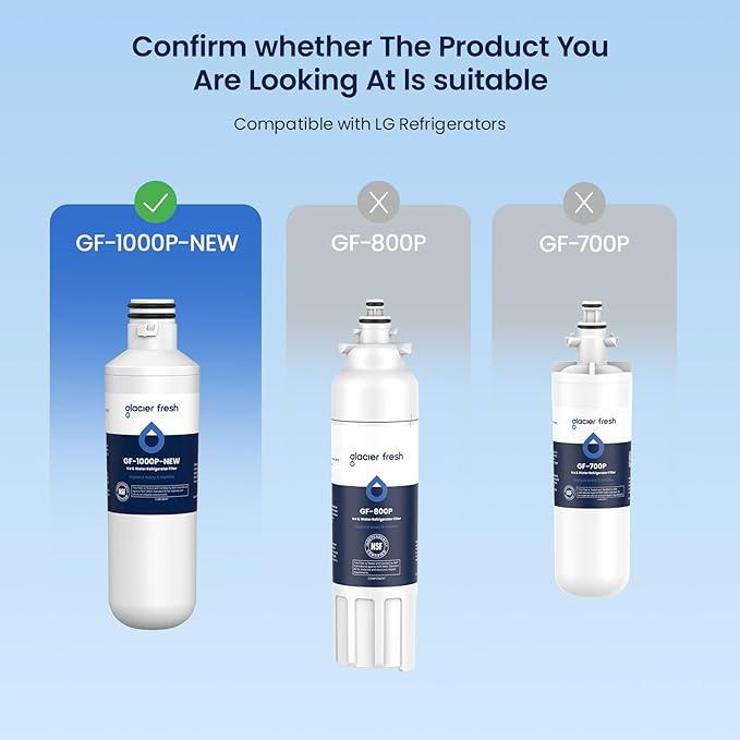GLACIER FRESH Water Filter LT1000PC Replacement for LG Refrigerator, Compatible with LG LT1000P/PC/PCS, LT1000PC, LT-1000PC, MDJ64844601, ADQ747935 ADQ74793504 Water Filter (2 Pack)