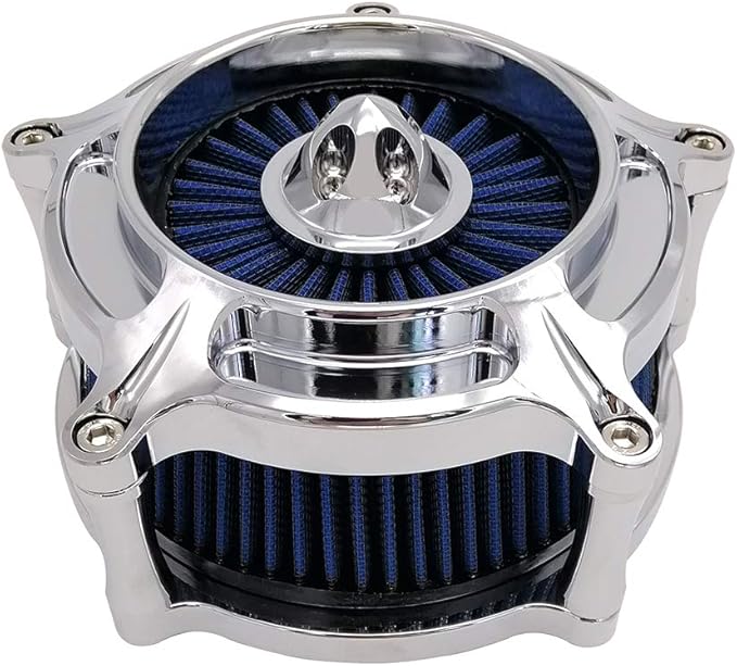 Harley Air Cleaner Turbine Intake Chrome Filter Kit Cnc Cut for Motorcycle Dyna 2000 - 2017 Softail 2000 - 2015 Touring 2000 - 2007 Fitment - B (Blue)