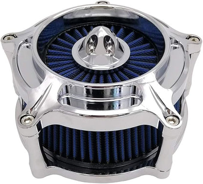 Harley Air Cleaner Turbine Intake Chrome Filter Kit Cnc Cut for Motorcycle Dyna 2000 - 2017 Softail 2000 - 2015 Touring 2000 - 2007 Fitment - B (Blue)