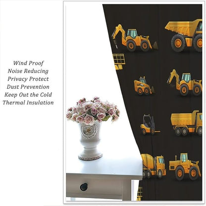 Kids Construction Window Curtains, Construction Machinery Equipment Mode of Transport Bulldozer Tractor Windows Curtain for Children Teens Room Decor 72x63in (30% Blackout)