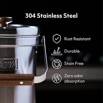 Vatya Stainless Steel Kitchen Compost Bin - NO Filter Countertop Composter, Composting Bucket, Counter Top Small Indoor Food Waste Container with Lid, Odorless Food Scrap Pail, Large 0.8 Gallon