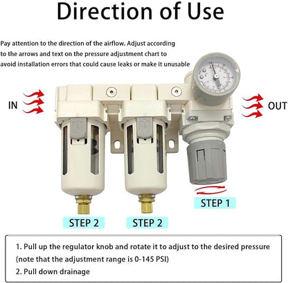 YSIL 1/2" NPT Air Filter Dryer Double Air Filters Compressor Water Separator Pressure Regulator Combo 5 Micron Brass Element(Semi-Auto Drain)