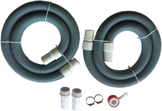 FibroPool Professional Pool Filter Hose Replacement Kit – 1.5" 6 Foot Hose 2 Pack with Reinforced Cuffs, Adapters, Clamps & PTFE Tape – Durable, Leak-Resistant, Universal Compatibility