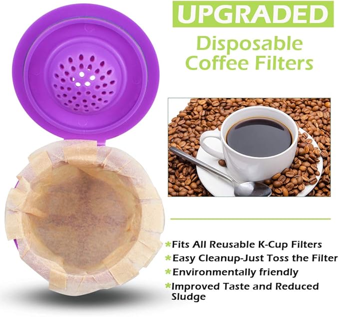 CAPMESSO Disposable Coffee Paper Filters Replacement Kerig Filter Compatible with Reusable Single Serve Pods Keurig Coffee Maker-300 Count (Natural)