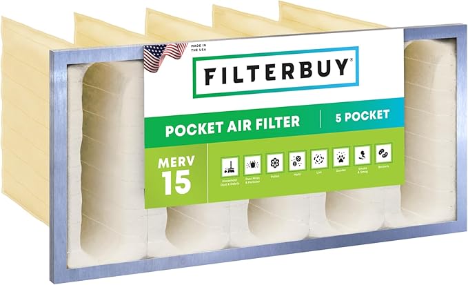 Filterbuy 16x25x12 5-Pocket Air Filter MERV 15 HVAC Replacement (1-Pack)
