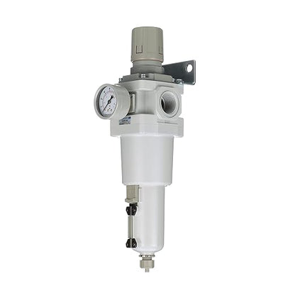 PneumaticPlus SAW600-N06BG-MEP Compressed Air Filter Regulator Piggyback Combo 3/4" NPT - Metal Bowl, Manual Drain, Bracket, Gauge