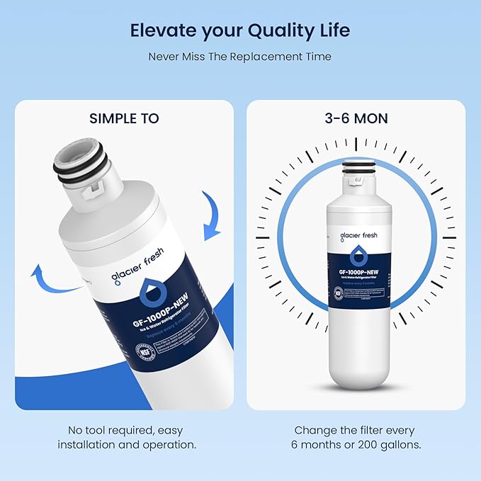 GLACIER FRESH Water Filter LT1000PC Replacement for Refrigerator, Compatible with MDJ64844601, ADQ747935 ADQ74793504 Water Filter (3 Pack)