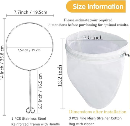 WMKGG Ultra Fine Reusable Filter Bags with Stainless Steel Handle for Nut Milk, Coffee, Milk, Butter, Juices and Fresh Cheese