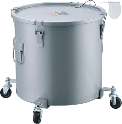 VEVOR Fryer Grease Bucket, 16 Gal Oil Disposal Caddy with Caster Base, Carbon Steel Rust-Proof Coating, Oil Transport Container with Lid, Lock Clips, Filter Bag for Hot Cooking Oil Filtering