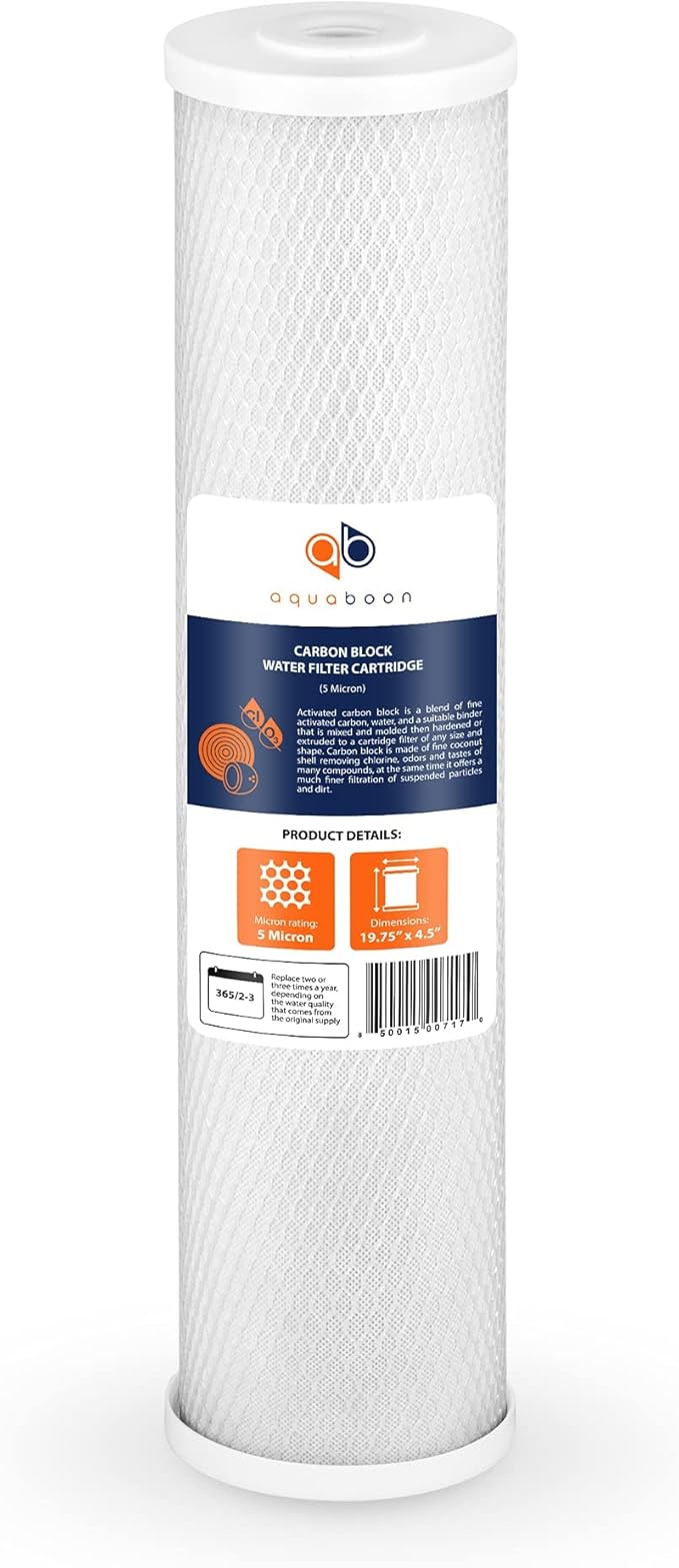 Aquaboon 5 Micron 20 x 4.5 Water Filter Cartridges Set of 8, Whole House Water Filter Replacements for 2-Stage Sediment & Chlorine, Odors Reduction