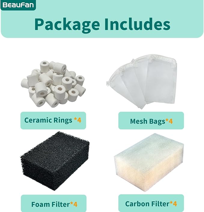 4 Set of Three-Stage Filtration Tank Filter Maintenance Kit, Replacement for AquaClear 70 Power Filter, Fish Tank Filter for 40- to 70-Gallon Aquariums