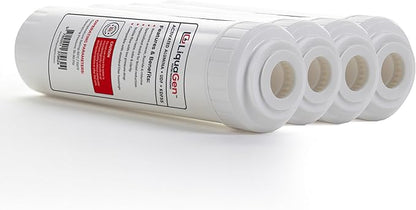 LiquaGen Activated Alumina + Carbon + KDF-55 Replacement Water Filter Cartridge – Helps Manage Fluoride, Chlorine & Taste, Refillable 2.5" x 10", 2.5" x 20", 4.5" x 10", 4.5" x 20" (4, 2.5" x 10")