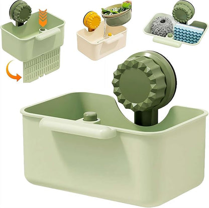 Kitchen Sink Strainer Drainer Basket with Suction Cup,Food Waste Filter Basket,Sponge Brush Holder for Kit-chen Home,Efficient Kitchen Waste Management (Green)