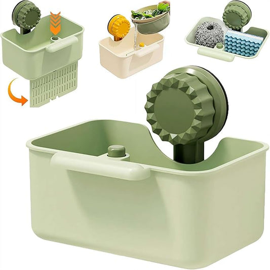Kitchen Sink Strainer Drainer Basket with Suction Cup,Food Waste Filter Basket,Sponge Brush Holder for Kit-chen Home,Efficient Kitchen Waste Management (Green)