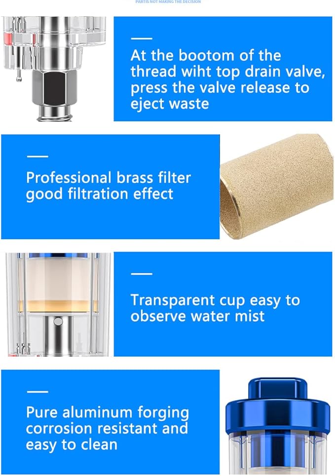 3 Pcs Water Oil Separator Mini in-Line Air Filter, 1/4 Inch NPT Inlet and Outlet Airbrush Filter Moisture Separator - Use on Compressor Air Line Hose, Air Tools, Paint Spray Guns