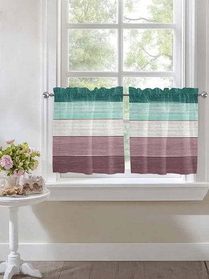 Retro Farm Woodcuts Texture Window Valance Curtains, Green Brown Gradient Light Filtering Kitchen Valance with 3-inch Rod Pocket for Living Room Bathroom Bedroom,2 Panel,27.5x24In