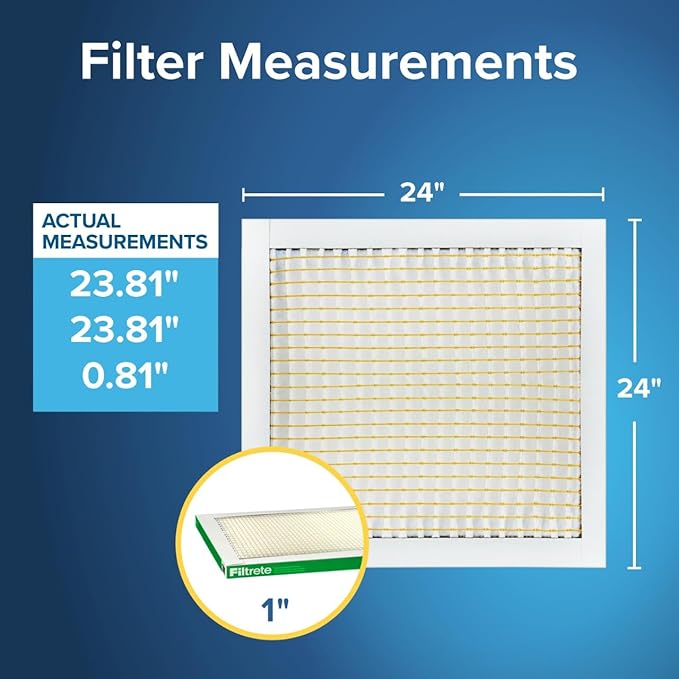Filtrete 24x24x1 AC Furnace Air Filter, MPR 700, MERV 8, Tough on Pollen, Easy on Airflow, 3-Month Pleated 1-Inch Electrostatic Air Cleaning Filter, 4-Pack (Actual Size 23.81 x 23.81 x 0.81 in)