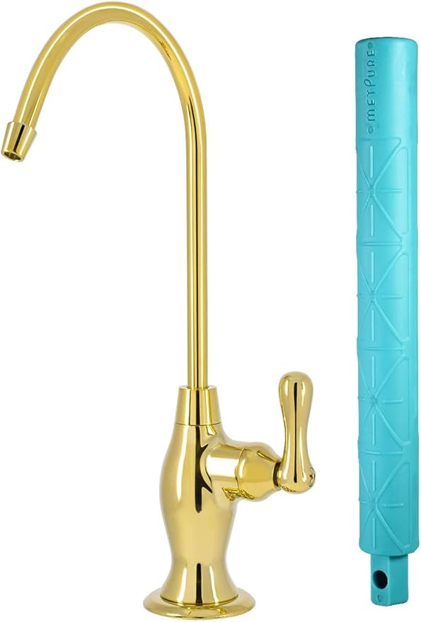 Metpure Non-airgap NSF Certified RO Faucet Reverse Osmosis Drinking Water Filtration System Water Dispenser Spout (Bright Gold). Vase Style with Faucet Wrench.