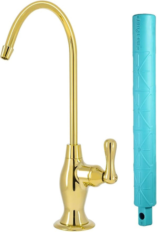 Metpure Non-airgap NSF Certified RO Faucet Reverse Osmosis Drinking Water Filtration System Water Dispenser Spout (Bright Gold). Vase Style with Faucet Wrench.