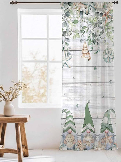 Sheer Curtains 84 Inches Long, Coastal Eucalyptus Leaf Semi Sheer Curtains Light Filtering Window Treatment, Sage Green Gnomes Starfish Privacy Voile Drapes for Living Room Bedroom 52x84 Inch