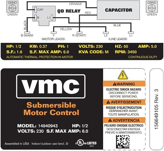 Red Lion RLCB05-230 1/2-HP 230-Volt VMC Control Box for Submersible Well Pump, Grey, 640189