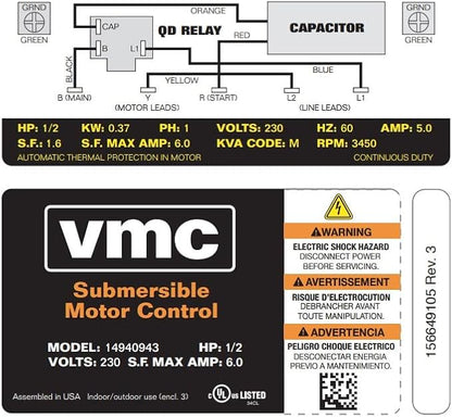 Red Lion RLCB05-230 1/2-HP 230-Volt VMC Control Box for Submersible Well Pump, Grey, 640189