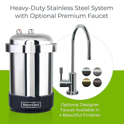 WaterChef U8500 Premium Under-Sink Water Filtration System & Designer Series Faucet (Chrome), NSF/ANSI Certified for 78 Contaminants, 600 Gal., Stainless, Made in USA