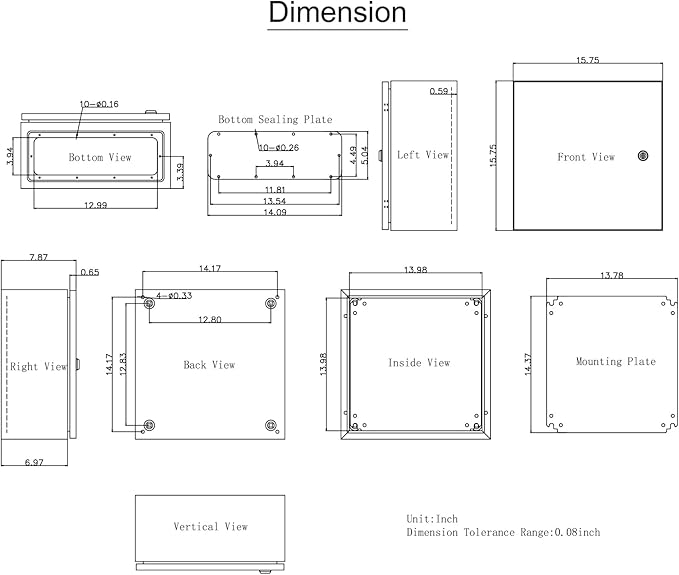 VEVOR NEMA Steel Enclosure, 16 x 16 x 8'' NEMA 4X Steel Electrical Box, IP66 Waterproof & Dustproof, Outdoor/Indoor Electrical Junction Box, with Mounting Plate