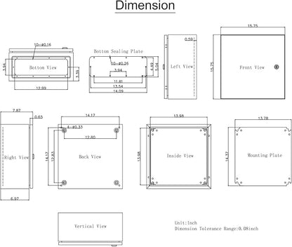 VEVOR NEMA Steel Enclosure, 16 x 16 x 8'' NEMA 4X Steel Electrical Box, IP66 Waterproof & Dustproof, Outdoor/Indoor Electrical Junction Box, with Mounting Plate