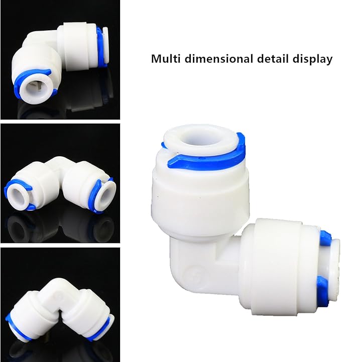 5 Pack 1/4 Inch Quick Connect Fittings - Combo of 90 Degree Elbow & Straight Push-In Adapters, Compatible with Reverse Osmosis (RO) Systems, Water Filter Purifiers, Under Sink Plumbing