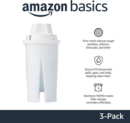 Amazon Basics Enhanced Replacement Water Filters for Water Pitchers, BPA-Free, WQA & NSF Certified, Compatible with Brita Water Pitchers & Drinking Water Filter Systems, 6 Month Filter Supply, 3-Pack