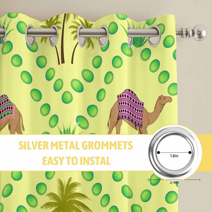 2 Panel Kitchen Cafe Curtains, Desert Sand Camels Sunlight Filtering Nature Air Through, Window Decor Tier Curtains for Living Room 104W x 63L inch Palm Trees Tropical Plants Polka Dot Yellow