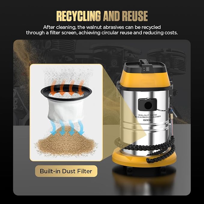 Automotive Walnut Blaster HTS559 Walnut Blaster Kit For Carbon Cleaning,GDI Intake Valve Cleaner,Intake Manifold&Exhaust Valve Cleaner,1400W Walnut Shell Blaster Built-In Walnut Recycling&Dust Filter