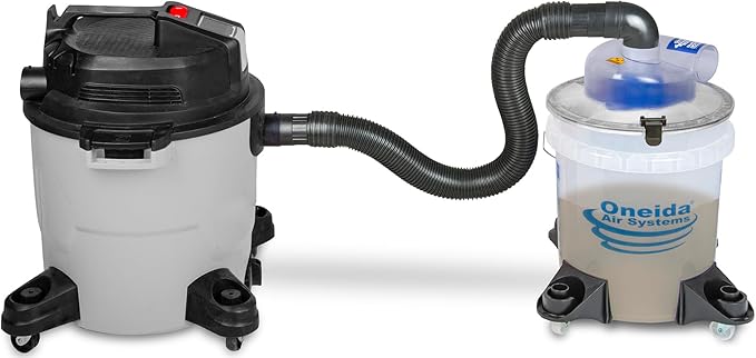 Oneida Dust Deputy Low-Pro Deluxe Lid Dust Separator Kit with Clear 5-Gallon Dust Collection Bucket, 3 ft Hose, 2.5 in Adapter, & Mounted Casters for Shop Wet Dry Vacuums - Made in USA