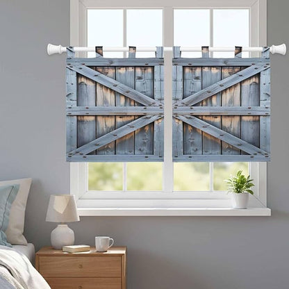 Farmhouse Wood Grain Kitchen Curtains 36 Inch Length, Small Window Curtains Tab Top, Vintage Country Barn Gate Textured Light Filtering Short Window Treatments Tier Drapes 27.5"x36" 2 Panel