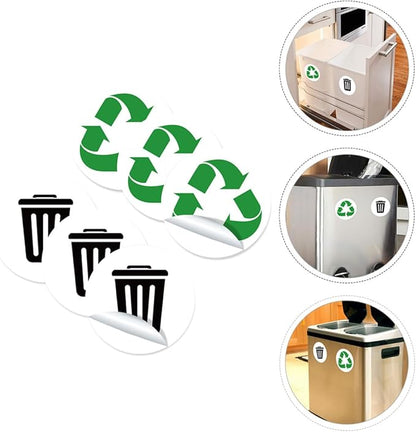 BESTOYARD 6-Pack Adhesive Garbage Classification Decals Waterproof Waste Sorting Stickers for Trash Can Organization
