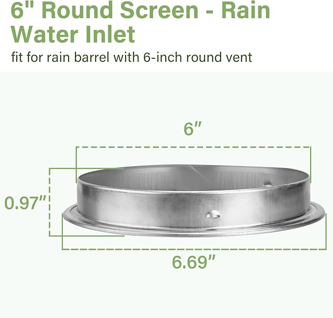 6" Rain Water Barrel Screen Filter - Rain Berral Vent Aluminum Mesh Cover for Rainwater Collection System, Keep Mosquitos and Debris Out of Rain Water Drum