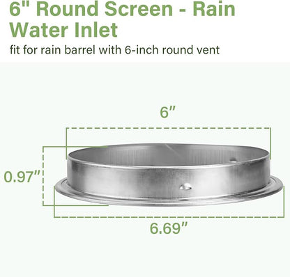 6" Rain Water Barrel Screen Filter - Rain Berral Vent Aluminum Mesh Cover for Rainwater Collection System, Keep Mosquitos and Debris Out of Rain Water Drum