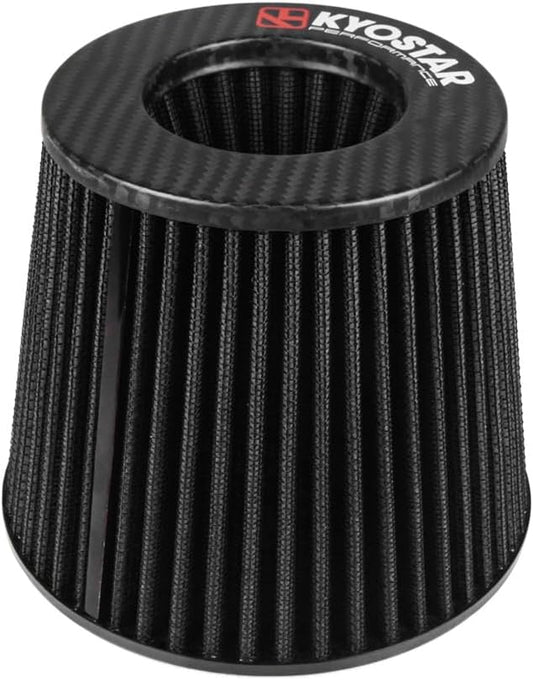 KYOSTAR Carbon Fiber 3" (76mm) High-Flow Air Filter, Reusable Cone Cold Air Intake, High Performance, Washable, Clamp-On Car High Flow Dry Air, Flange Diameter: 3 Inch, Filter Height: 6.7 Inch, Black