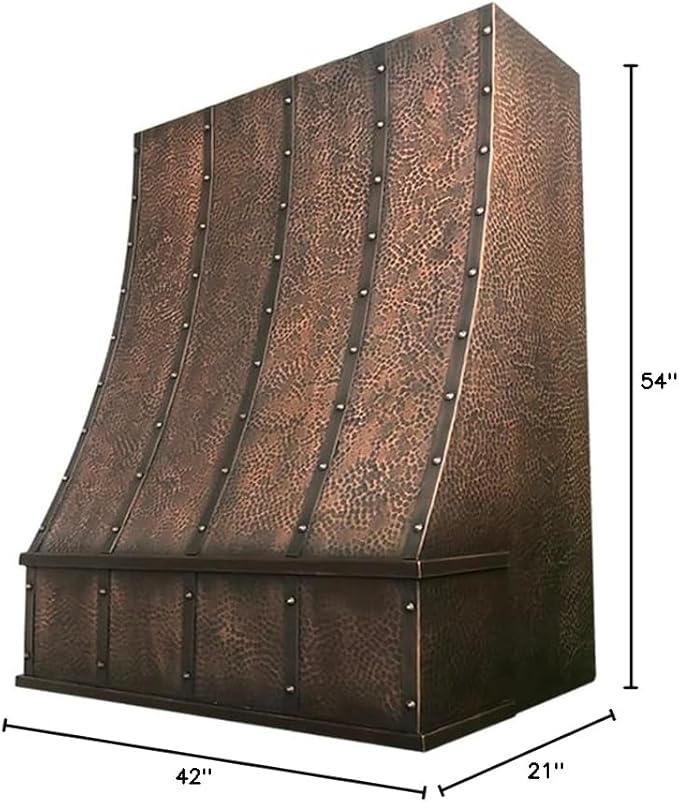 CT Copper Tailor Sloped Copper Vent Hood Wall Mount,54'' W,42''H,1260 CFM Exhaust Fan,Stainless Steel Vent,LED Light,Dishwasher-Safe Baffle Filters,VH8TR1