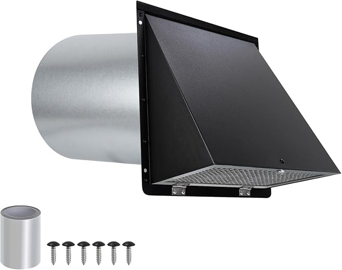 6 Inch Hooded Wall Vent with Screen and Damper,6 Inch Wall Exhaust Vent Cover Dryer Ventilation Cap Exterior for Kitchen Range Hood Air Exhaust,External Extractor w/Non Return Flap,Galvanized Steel