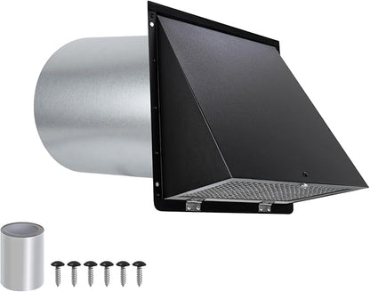 6 Inch Hooded Wall Vent with Screen and Damper,6 Inch Wall Exhaust Vent Cover Dryer Ventilation Cap Exterior for Kitchen Range Hood Air Exhaust,External Extractor w/Non Return Flap,Galvanized Steel