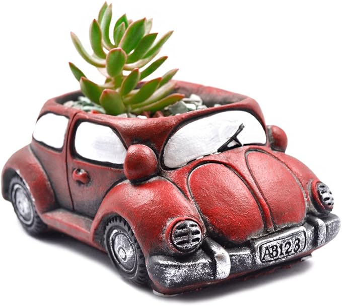 Cement Red Car Succulent Planter Flower Pots Succulent Plants Containers, Small Pot for Cactus Decor Planters for Indoor Plants